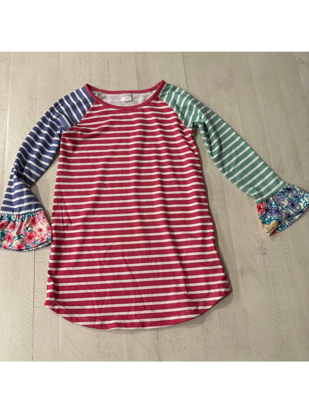 Penelope Plumm Pink and White Striped Floral Tunic / Dress Size 5 EUC
